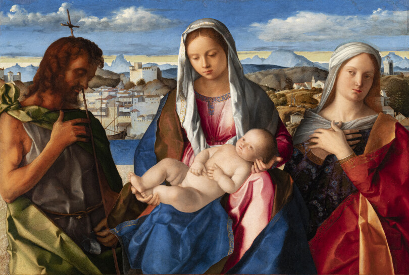 La Vierge à l’enfant entourée de saint Jean Baptiste et d’une sainte, vers 1500, de Giovanni Bellini.
